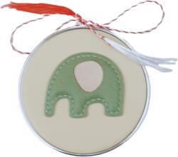 Onore Martisor oglinda rotunda, Onore, crem, piele ecologica, 1 x 7 cm diametru, model elefant verde