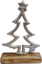 Onore Decoratiune Craciun, Onore, argintiu si maro, aluminiu si lemn, 22.5 x 15 cm, design brad de Craciun minimalist