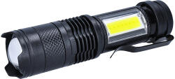 Solight LED újratölthető zseblámpa zoommal, 100lm + 70lm, Li-Ion, USB, fekete