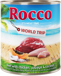 Rocco 24x800g Rocco világkörüli út Jamaika csirke, kókusz & papaya nedves kutyatáp 20+4 ingyen akcióban