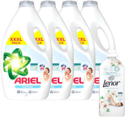 Ariel INGYENES SZÁLLÍTÁS - Ariel Folyékony mosószer, Sensitive Skin Clean & Fresh, 4x3, 2 liter (256 mosás) + AJÁNDÉK Lenor Sensitive Cotton Fresh textilöblítő 1, 2 liter