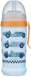 Canpol Babies Sport Cup - Szívószálas ivópohár kupakkal 350 ml 12 hó+ (világoskék, versenyautók)