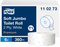 Tork Premium jumbo ipari WC papír, soft T1 2 rétegű, fehér, 6x360m SCA110273