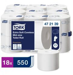 Tork Extra Soft belsőmag nélküli Mid-size tekercses WC papír Premium T7, fehér 3 rétegű, 9, 3cmx68, 75m SCA472139