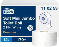 Tork Premium mini jumbo ipari WC papír, soft T2 2 rétegű, fehér, 12x170 m SCA110253