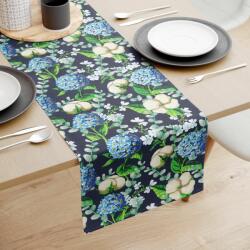 Goldea pamut asztali futó - kék színű hortenzia virágok 35x180 cm