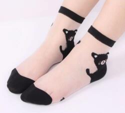 Elsilpes Kft Női macis ultra vékony átlátszó fehér-fekete nylon zokni