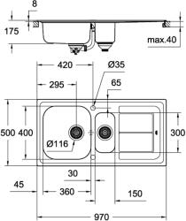 GROHE K300 Rozsdamentes mosogatótálca csepegtetővel (31564SD0)