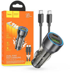 hoco. szivargyújtó töltő adapter USB-A + Type-C bemenettel + Type-C - Type-C kábel - 43W - HOCO NZ12A Dual Port Fast Charging Set - fekete - nextelshop