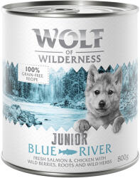 Wolf of Wilderness 12x800g 11 + 1 ingyen! Wolf of Wilderness nedves kutyatáp - Blue River Junior - csirke & lazac