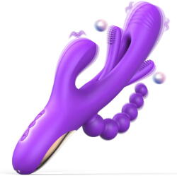 SuperLove Neptune 4in1 Rabbit Flapping Vibrator with Anal Beads Purple Vibrator