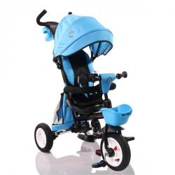 BYOX FLEXY LUX Blue szülőkormányos tricikli Forgatható, dönthető üléspozíció, összecsukható váz, gumi kerék