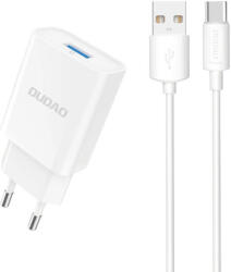 Dudao A4EU Hálózati Töltő - USB-A 2.1A + USB-A - USB-C Kábel - Fehér (A4EU)