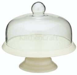 Kitchencraft Kerámia tortatál üvegbúrával, 29x25cm, KitchenCraft Classic Collection
