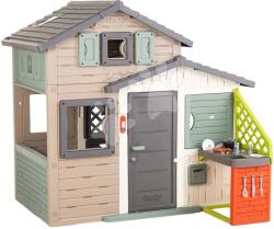 Smoby Căsuța Prietenilor ecologică cu bucătărie de vară în culori naturale Friends House Evo Playhouse Green Smoby extensibilă (SM810229-1O) Casuta pentru copii