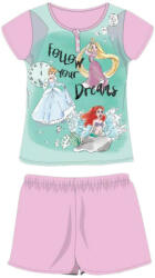 Nyári rövid ujjú gyerek pamut pizsama - Disney Hercegnők - Follow your dreams felirattal - világosrózsaszín - 104