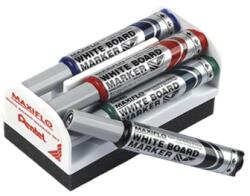 Pentel Set: 4 Markere Pt. Whiteboard + Burete Magnetic Maxiflo, Pentel (9600803) - officeclass