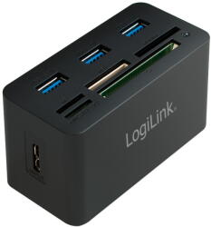 LogiLink USB 3.0 hub, minden az egyben kártyaolvasóval, fekete (CR0042) - pcx