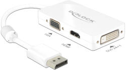 Delock Adapter Displayport 1.1-dugós csatlakozó VGA / HDMI / DVI-csatlakozóhüvely passzív fehér