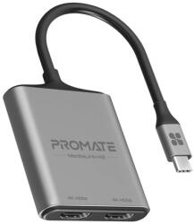 Promate Átalakító - MEDIALINK H2 (USB-C adapter, 2x4K HDMI, szürke) MEDIALINK-H2 (MEDIALINK-H2)