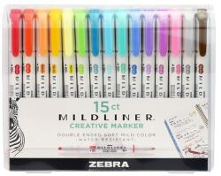 Zebra Szövegkiemelő készlet, 1, 4/4 mm, kétvégű, ZEBRA "Mildliner Highlighter", 15 különböző szín 78115 (78115)