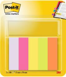Post-it Jelölőcímke, papír, 5x100 lap, 15x50 mm, 3M POSTIT, vegyes 7100172770 (7100172770)