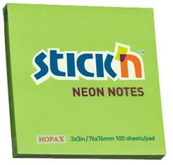 STICK N Öntapadós jegyzettömb STICKN 76x76mm neon zöld 100 lap 21167 (21167)