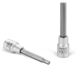 Fortum bitdugófej, imbusz, 1/2", hosszú, 61CrV5/S2, mattkróm; 10mm (HX10), 100mm