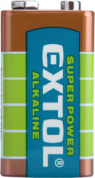 Extol elem, alkáli, 9V, méret: (6LR61); hosszú élettartam, bliszteren