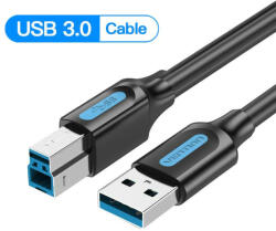 Vention USB-A 3.0 - USB-B 3.0 (PVC type, fekete, nyomtatókábel , printerkábel) , 2m, Vention