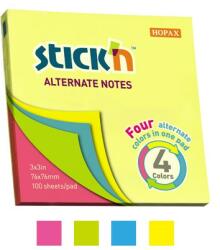 STICK N StickN 76x76 mm 100 lap 4 színű neon öntapadó jegyzettömb 21822 (21822)