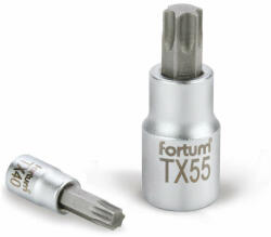 Fortum bitdugófej, torx, 1/2", 61CrV5/S2, mattkróm; TX45, 55mm FORTUM