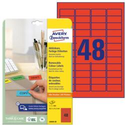 AVERY L6038-20 45, 7x21, 2mm visszaszedhető 960db-os piros etikett (L6038-20) - pcx