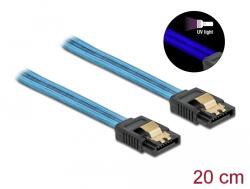 Delock 6 Gb/s SATA kábel UV fényhatással kék színű, 20 cm