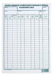  Nyomtatvány szigorú számadású nyomtatványok munkahelyi tételes nyilvántartó lapja A/4 1 lap 22885 (22885)