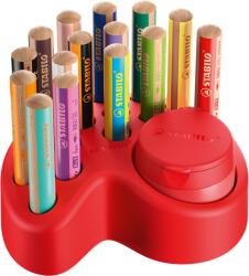 STABILO Színes ceruza készlet asztali tartóban, kerek, vastag, STABILO "Woody 3 in 1", 15 különböző szín, hegyezővel 880/15-01 (880/15-01)