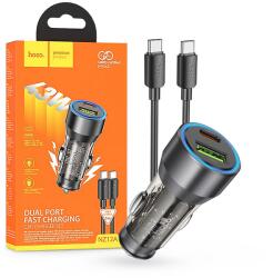 hoco. szivargyújtó töltő adapter USB-A + Type-C bemenettel + Type-C - Type-C kábel - 43W - HOCO NZ12A Dual Port Fast Charging Set - fekete (HC615372) (HC615372)