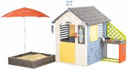 Smoby Căsuța stație meteorologică cu nisipar sub umbrelă Cele patru anotimpuri 4 Seasons Playhouse Smoby cu clopoțel de vânt și pluviometru (SM810231-1O) Casuta pentru copii