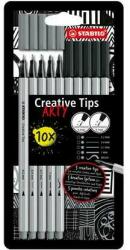 STABILO Needle Felt Set, STABILO "Creative Tips ARTY", negru, gri, 5 grosimi diferite (89/10-1-20)