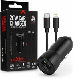 MaxLife ML269386 Szivargyújtós töltő adapter USB / USB Type-C - Fekete (20W) (ML269386)