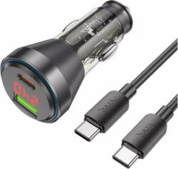 hoco. NZ12B USB-A / USB-C Autós töltő + USB Type-C kábel - Átlátszó/Fekete (48W)