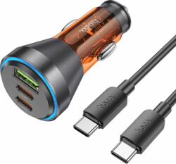 hoco. NZ12D USB Type-A / 2x USB Type-C Autós töltő + USB Type-C kábel - Átlátszó/Narancssárga (60W)