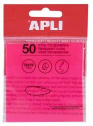 APLI Blocul de notițe autoadezive, transparent, rezistent la apă, 75x75 mm, 50 de foi, APLI, roz (19570)