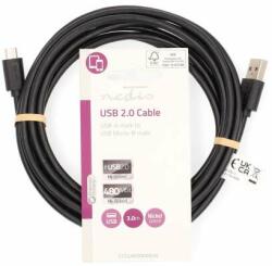Nedis Cablu USB | USB 2.0 | USB-A Plug | USB Micro-B Plug | 10 W | 480 Mbps | Nichelată | 3.00 m | Rotund | PVC | Negru | Etichetă (CCGL60500BK30)