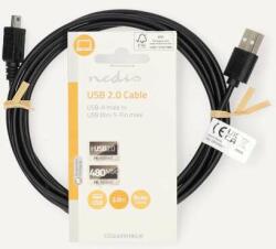 Nedis Cablu USB | USB 2.0 | USB-A Plug | Mini 5-Pin Plug | 480 Mbps | Placat cu nichel | 2.00 m | Rotund | PVC | Negru | Etichetă (CCGL60301BK20)