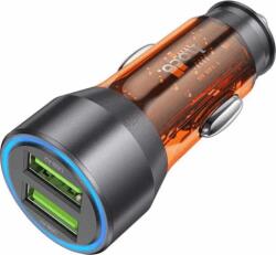 hoco. NZ12 2x USB-A Autós töltő - Átlátszó/Narancssárga (18W)