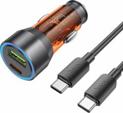 hoco. NZ12A USB Type-A / USB Type-C Autós töltő + USB Type-C kábel - Átlátszó/Narancssárga (43W)