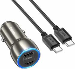 hoco. Z48 2x USB-C Autós töltő + USB Type-C kábel - Szürke (40W)