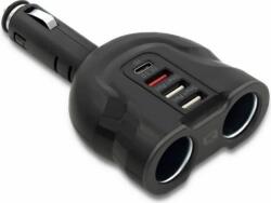 Qoltec Autós 2xUSB + USB QC 3.0 + USB-C + 2x szivargyújtó töltő 52W Fekete (50641)