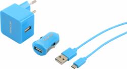 Sencor SCO 516-000BL USB KIT: Autós töltő + Hálózati töltő + töltőkábel 1m - Kék (SCO 516-000BL)